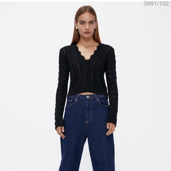 Zara, M, black cropped crocheted sweater - Picture 1 of 5